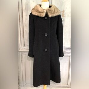Mar-Del By Rio Vtg. 60’s Black Boucle Coat Mink Collar *Sz 40 M/L